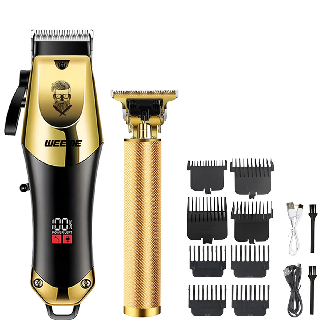 T9 Vintage Men's Electric Hair Clipper Beard Trimmer/Rechargeable Hair Cutting Machine With Nose Hair Trimmer Kit Boyfriend Gift - 图片 13