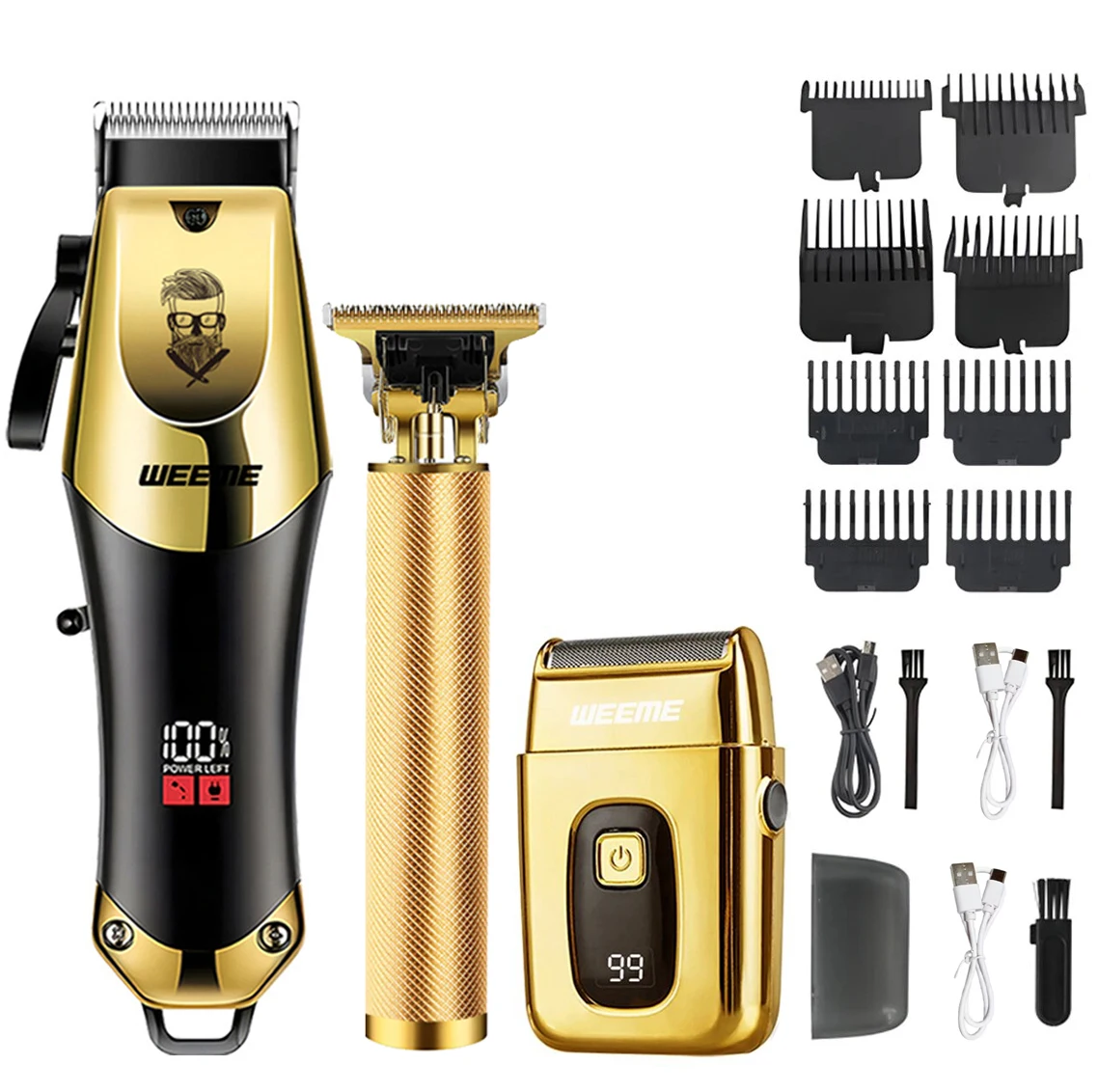 T9 Vintage Men's Electric Hair Clipper Beard Trimmer/Rechargeable Hair Cutting Machine With Nose Hair Trimmer Kit Boyfriend Gift - 图片 12