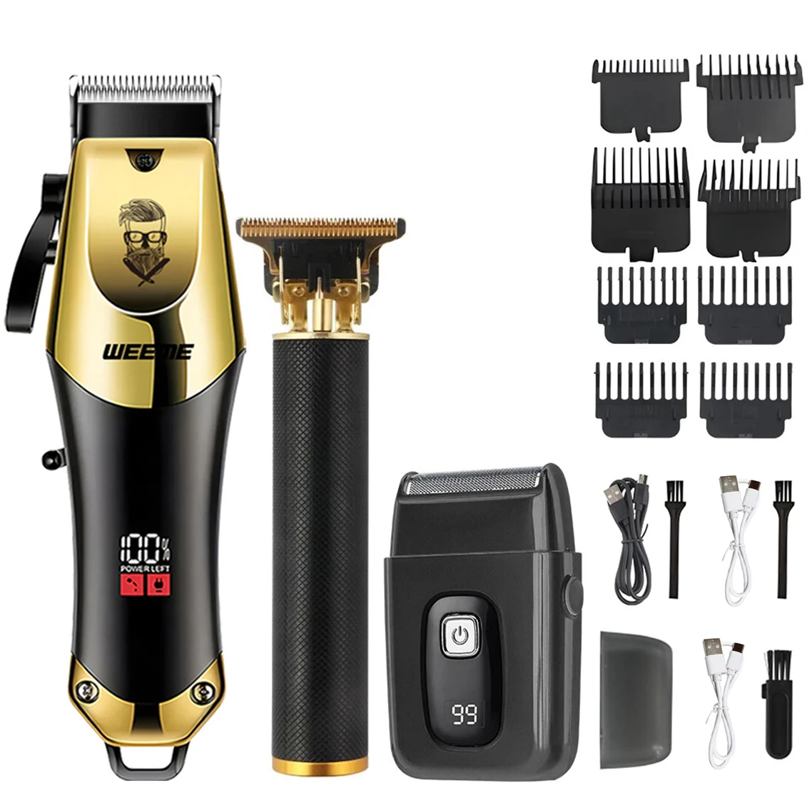 T9 Vintage Men's Electric Hair Clipper Beard Trimmer/Rechargeable Hair Cutting Machine With Nose Hair Trimmer Kit Boyfriend Gift - 图片 10